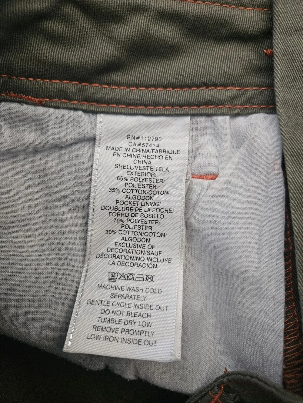 True Religion Cargo Pants Olive Green Kalamata Orange Stitch 108335 Mens Size 30